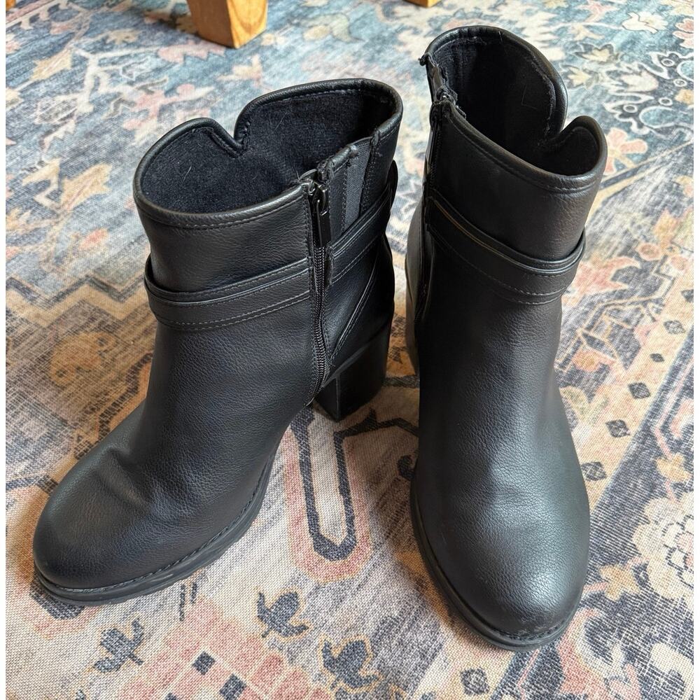 Torrid Black Faux Leather Buckle Strap Chunky Block Heel Ankle Booties Size 11WW